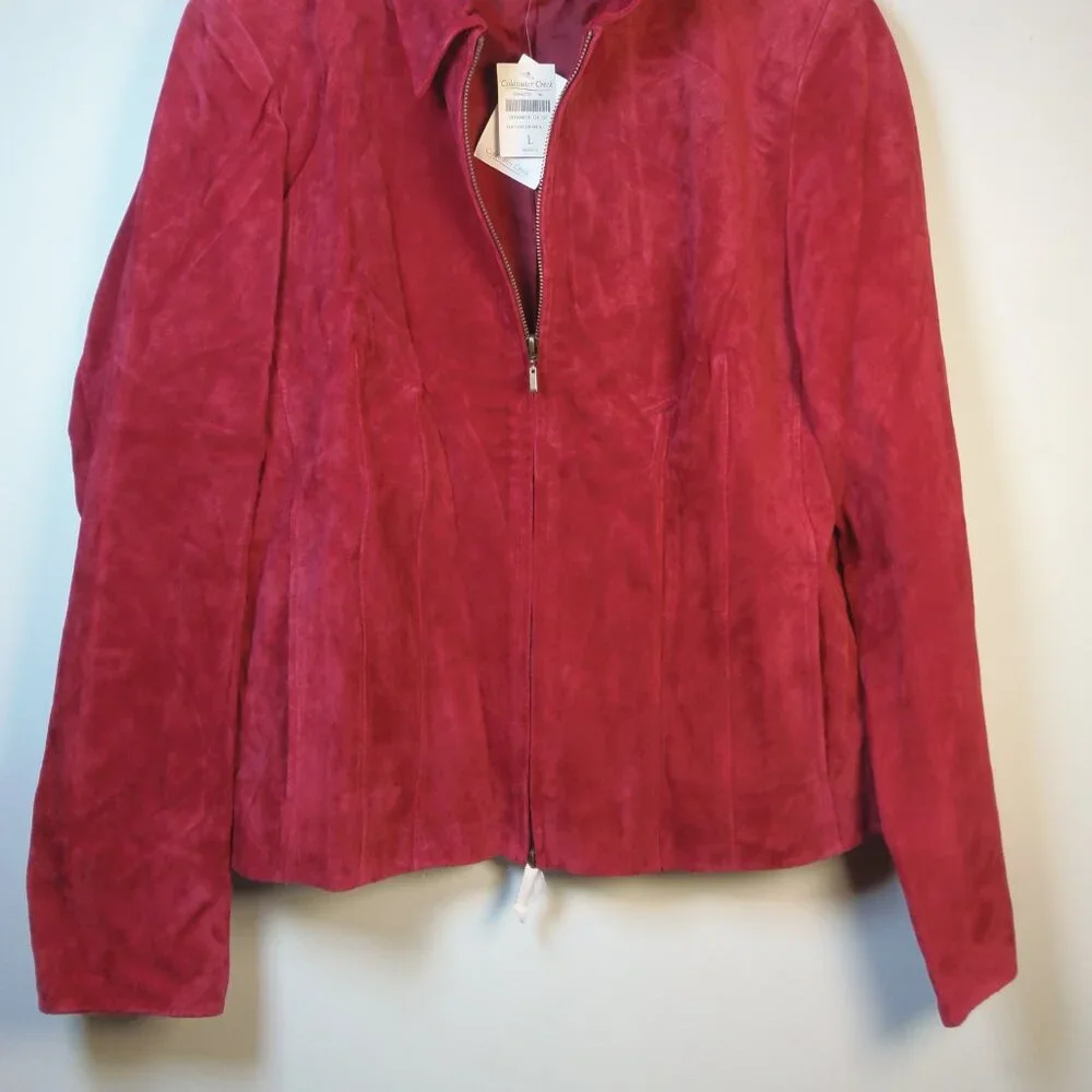 Coldwater Creek Leather Jkt Womens SZ L Berry Red Full Zip NWT Luxurious Lagenlo - Picture 2 of 11